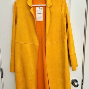 Zara faux suede open coat deep yellow.XS